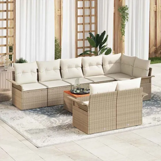 vidaXL Havesofa Sæt 9 pc Beige Polyrrattan