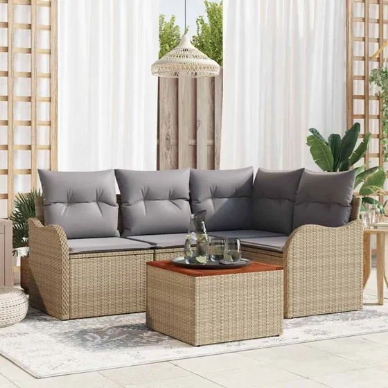 vidaXL Havesofa Sæt 5 pc Beige PolyRattan