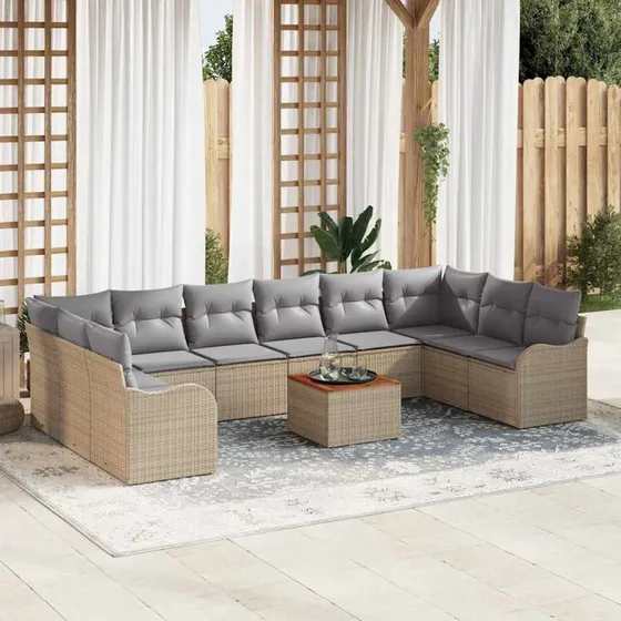 vidaXL Havesofa Sæt 11 pcs Beige Polyrrattan