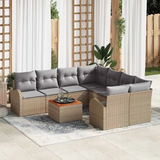 vidaXL Havesofa Sæt 9 pc Beige Poly rattan