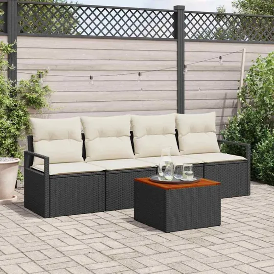 vidaXL Havesofa Sæt 5-pces Sort Poly rattan