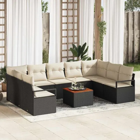 vidaXL Havesofa Sæt 10 pcs Sort PolyRattan
