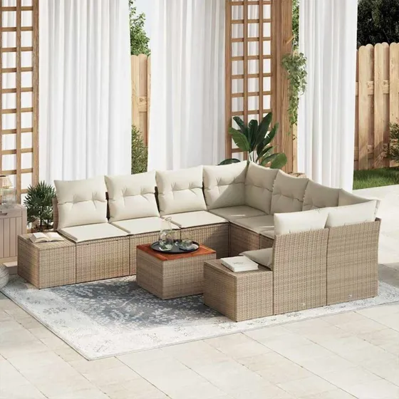 vidaXL Havesofa Sæt 9 deler Beige Poly Rattan