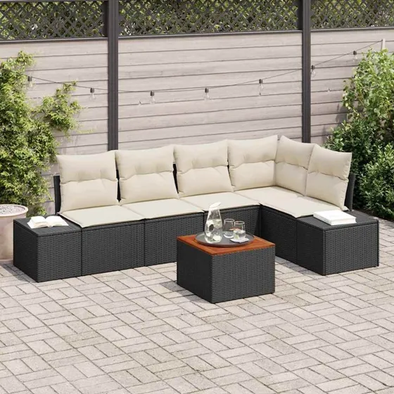 vidaXL Havesofa Sæt 6-pces Sort Poly Rattan