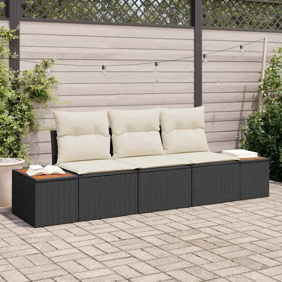 vidaXL Havesofa Sæt 3 pcs Sort Poly rattan