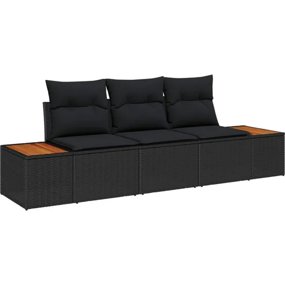 vidaXL Havesofa Sæt 3 pcs Sort Poly rattan