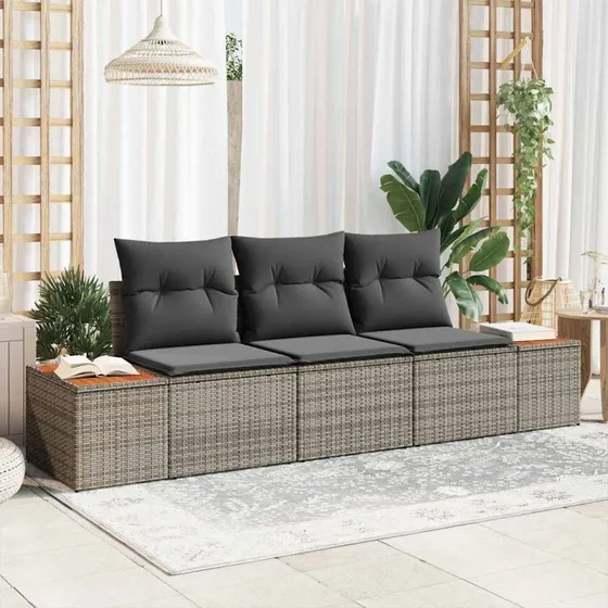 vidaXL Havesofa Sæt 3-pces Grå Poly rattan