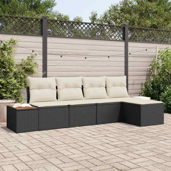 vidaXL Havesofa Sæt 5-pces Sort Poly rattan