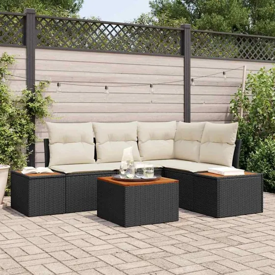 vidaXL Havesofa Sæt 5 del, Sort Poly rattan