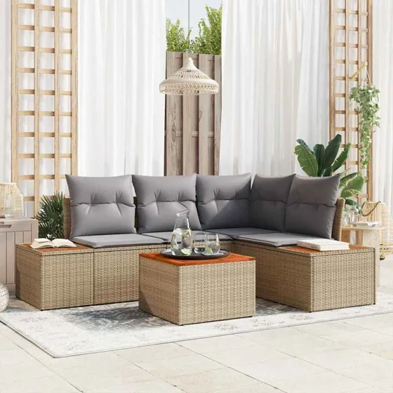 vidaXL Havesofa Sæt 5-del, Beige Poly Rattan