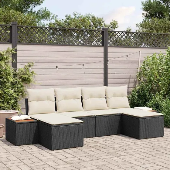 vidaXL Havesofa Sæt 6 pc Sort PolyRattan