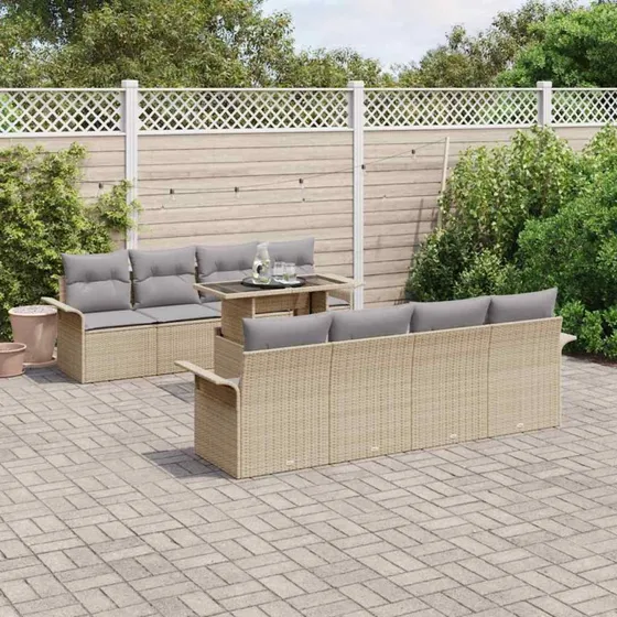 vidaXL Havesofa Sæt 9 pc Beige Polyrrattan