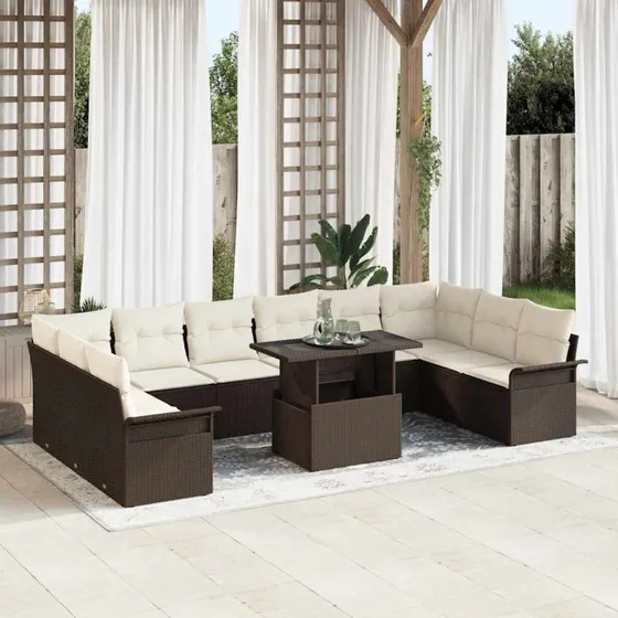 vidaXL Havesofa Sæt 11 pcs Brun Poly rattan