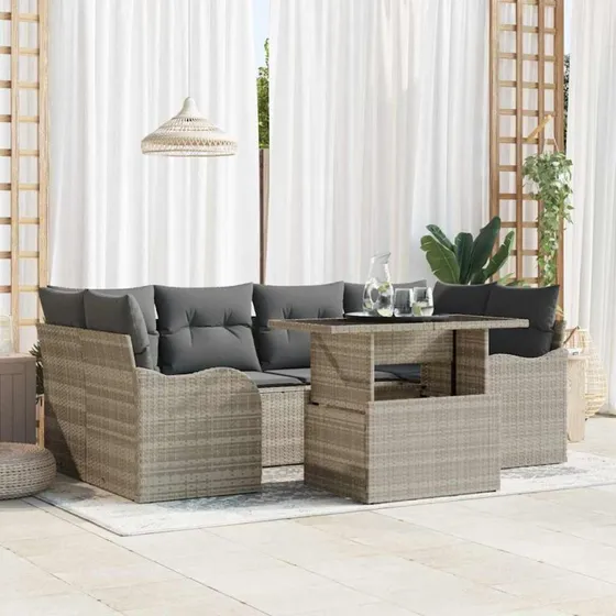 vidaXL Havesofa Sæt 7 plads, Lysegrå Poly rattan