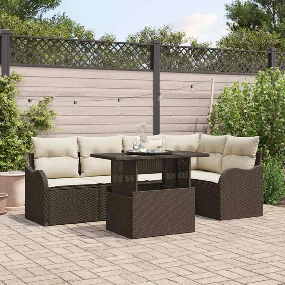 vidaXL Spisestuesæt 6 pladsers Poly Rattan Brun