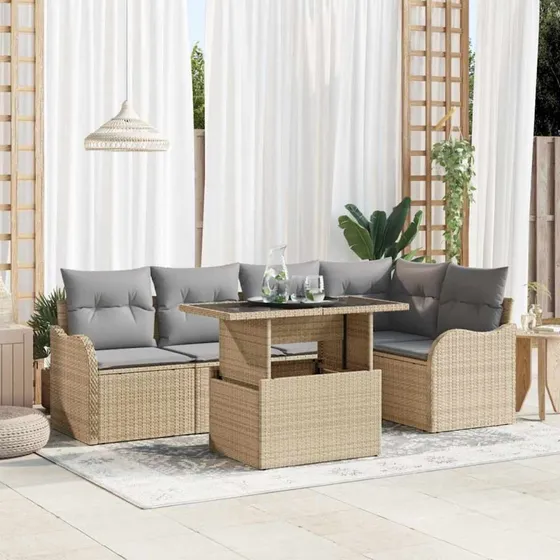 vidaXL Spisestuesæt 6-pcer Beige Poly Rattan