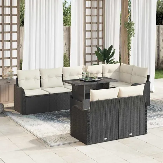 vidaXL Lounge Sæt 9 pc Sort Poly Rattan