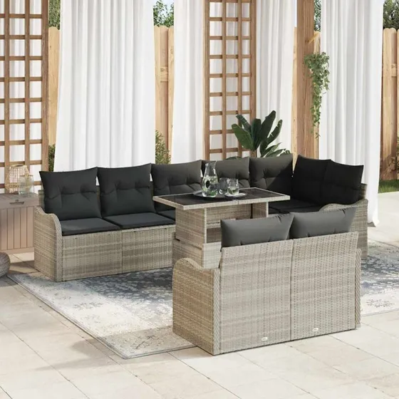 vidaXL Lounge sæt 9 pc Lysegrå Poly rattan