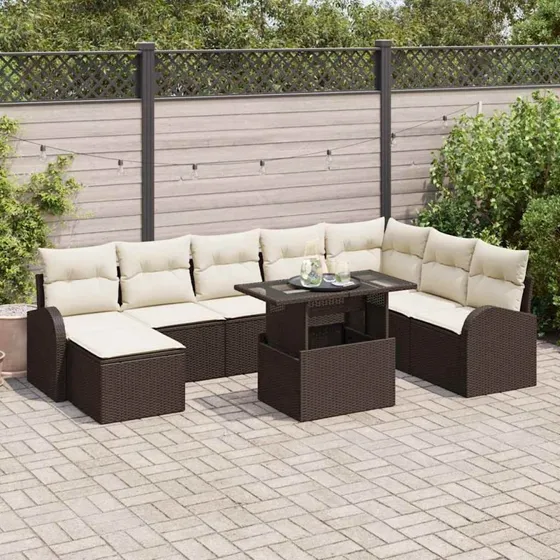 vidaXL Havesofa Sæt 9 pcs Brun/Creme
