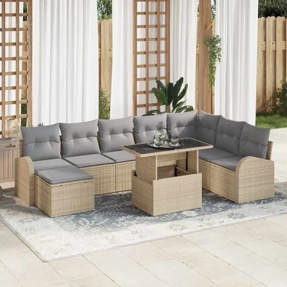 vidaXL Havesofa Sæt 9 pcs beige og lysegrå modulært