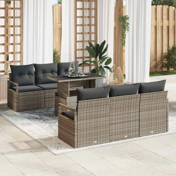 vidaXL Havesofa Sæt 7 pcs Grå Polyrrattan med Opbevaring