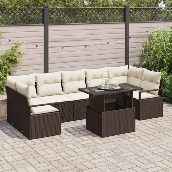 vidaXL Havesofa Sæt 8 stk Brun/Creme Poly Rattan