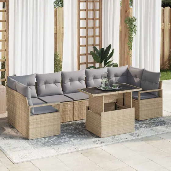 vidaXL Havesofa Sæt 8 stk Beige/Lys Grå PolyRattan