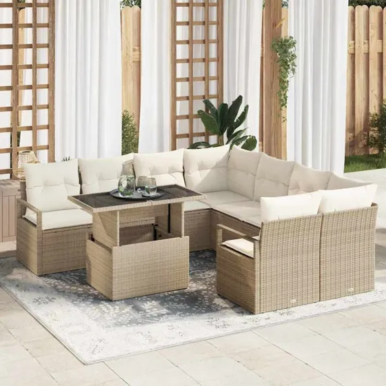vidaXL Havesofa Sæt 9 stk Beige/Creme Poly Rattan