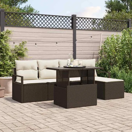 vidaXL Havesofa Sæt 6 pc Brun/Creme