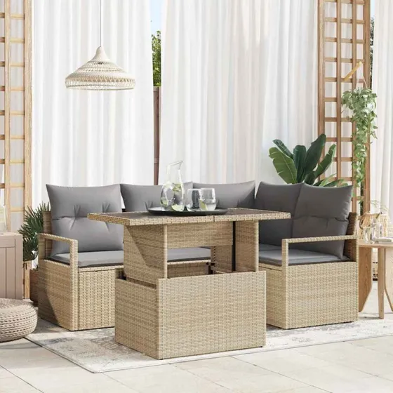 vidaXL Havesofa Sæt 5-pc beige/lysegrå polyrattan