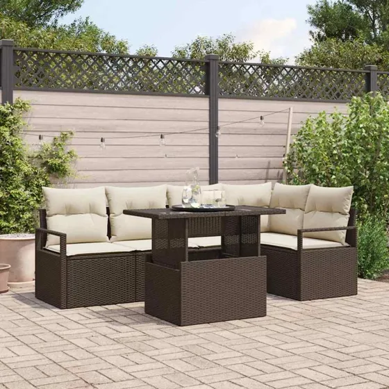 vidaXL Havesofa Sæt 6 pc Brun/Creme Poly Rattan
