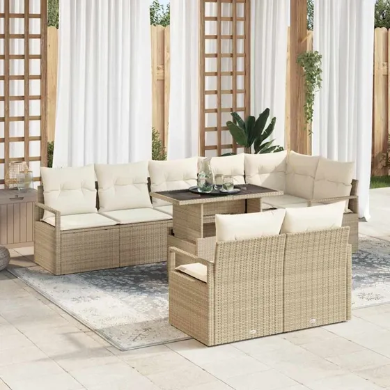 vidaXL Havesofa Sæt 9 stk Beige/Creme PolyRattan