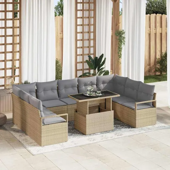vidaXL Havesofa Sæt 10 pcs beige og lysegrå polyrattan