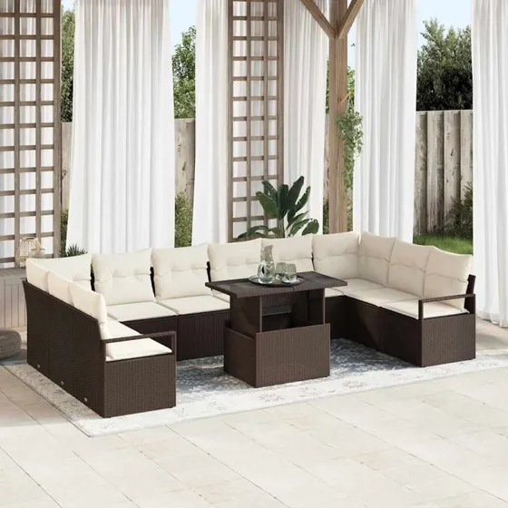 vidaXL Havesofa Sæt 11 pcs Brun/Creme Poly Rattan