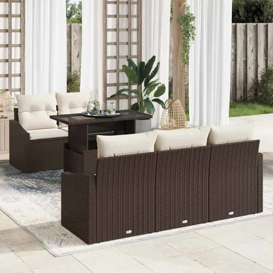 vidaXL Havesofa Sæt 6 pc Brun/Creme PolyRattan