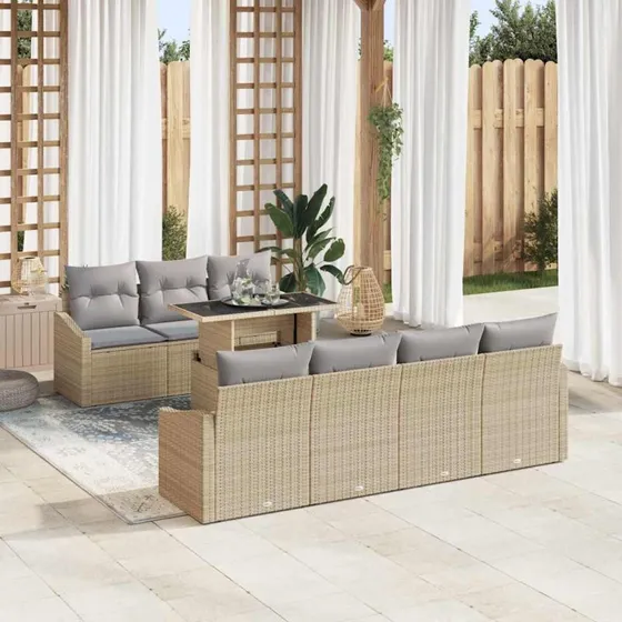vidaXL Havesofa Sæt 8 pcs Beige og Lys Grå PolyRattan