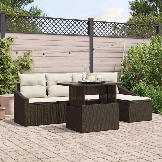 vidaXL Havesofa Sæt 6 pc Brun/Creme