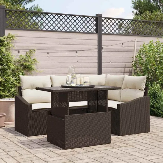 vidaXL Havesofa Sæt 5-pcs Brun/Creme Poly Rattan
