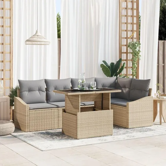 vidaXL Havesofa Sæt 6 stk med opbevaring, beige og lysegrå