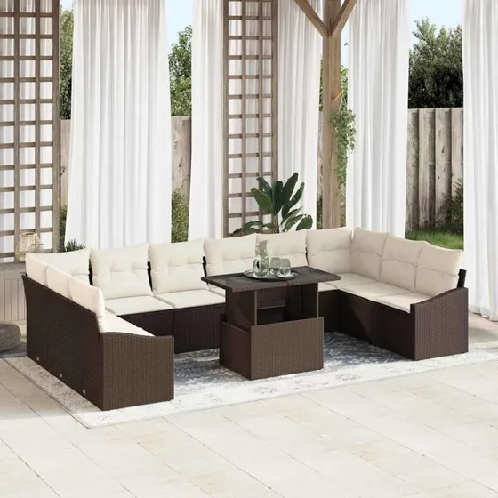 vidaXL 11-pcs Havesofa Sæt Brun/Creme Poly Rattan