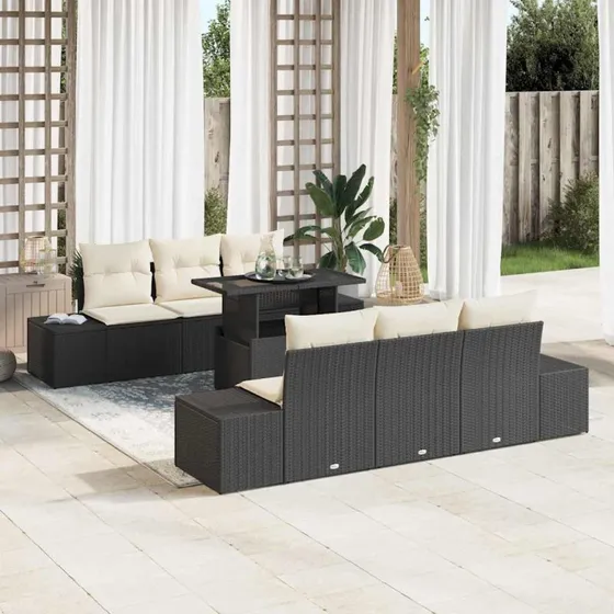 vidaXL Sofa Sæt 7 pc Sort/Cream PolyRattan