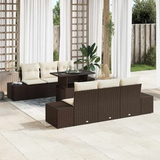 vidaXL 7-delssæt Sofa PolyRattan Brun/Creme