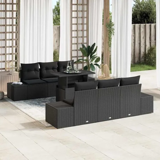 vidaXL Sofa Sæt 7 pc Sort Polyrrattan