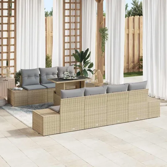 vidaXL Havesofa Sæt 8 stk Beige/Lys Grå Polyrrattan
