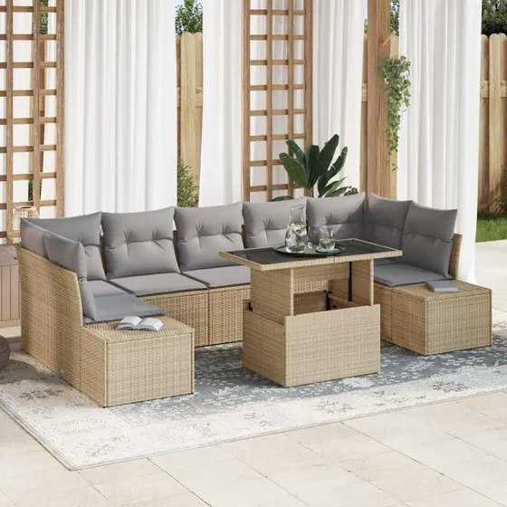 vidaXL Havesofa Sæt 8 pcs Beige/Lys Grå Poly Rattan