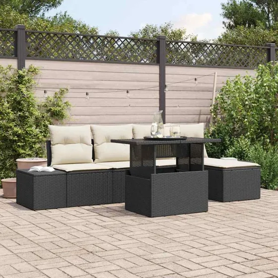 vidaXL Havesofa Sæt 6 pcs Sort og Cream PolyRattan