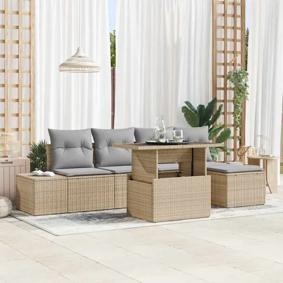 vidaXL Havesofa Sæt 6 stk Beige/Lys Grå PolyRattan