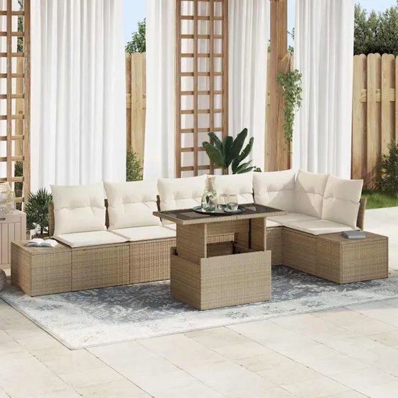 vidaXL Havesofa Sæt 7 stk Beige/Creme Poly Rattan