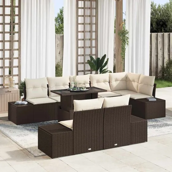 vidaXL Havesofa Sæt 9 Del 100x55x73 cm Brun/Creme Poly-rattan