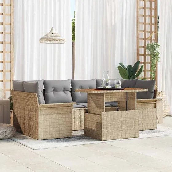vidaXL Havesofa Sæt 7 stk beige og lysegrå